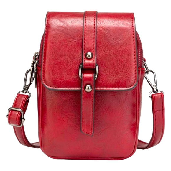 Handbags - Women's Vintage Style Red Leather Crossbody Cell Phone Bag W/Tassel Decoration